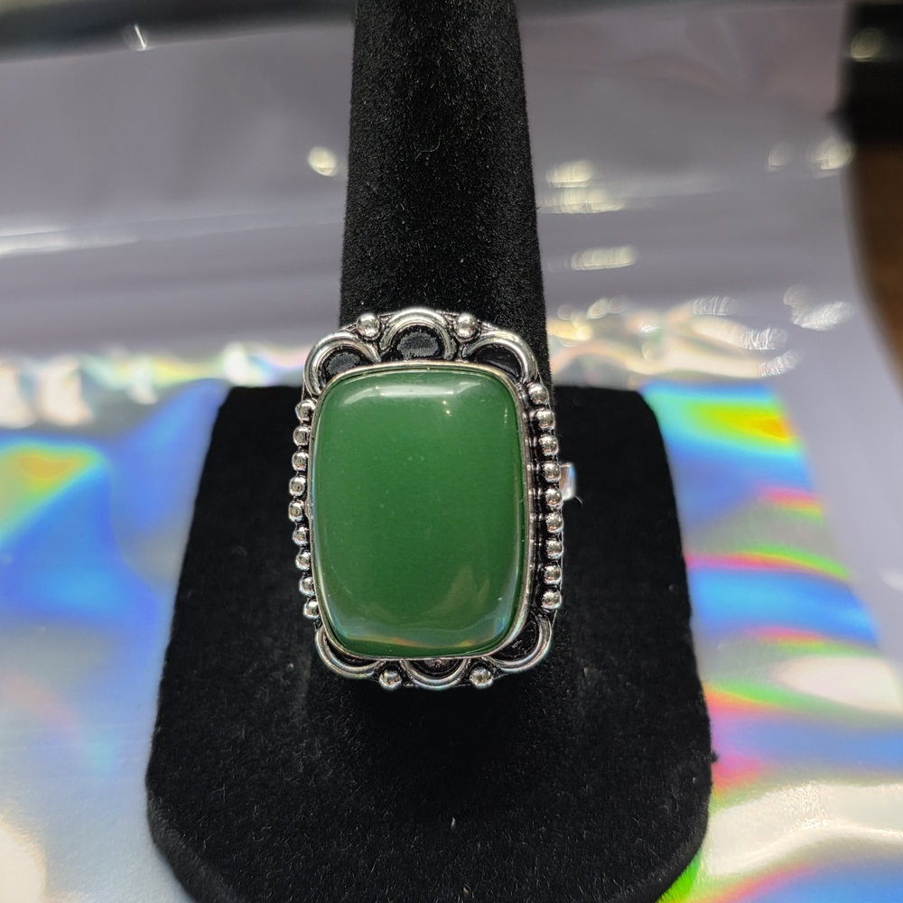 Ring Green Gemstone 925 Sterling‎ Silver Plated Size 7.5 item# 0048 F
